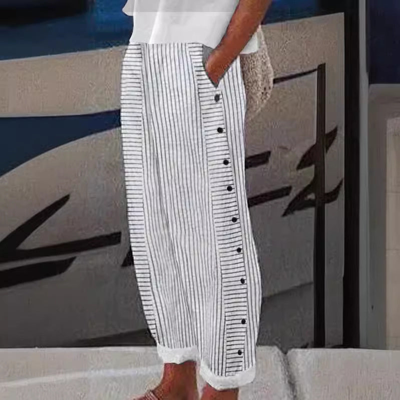 Liora™ | Striped Trousers with Buttons