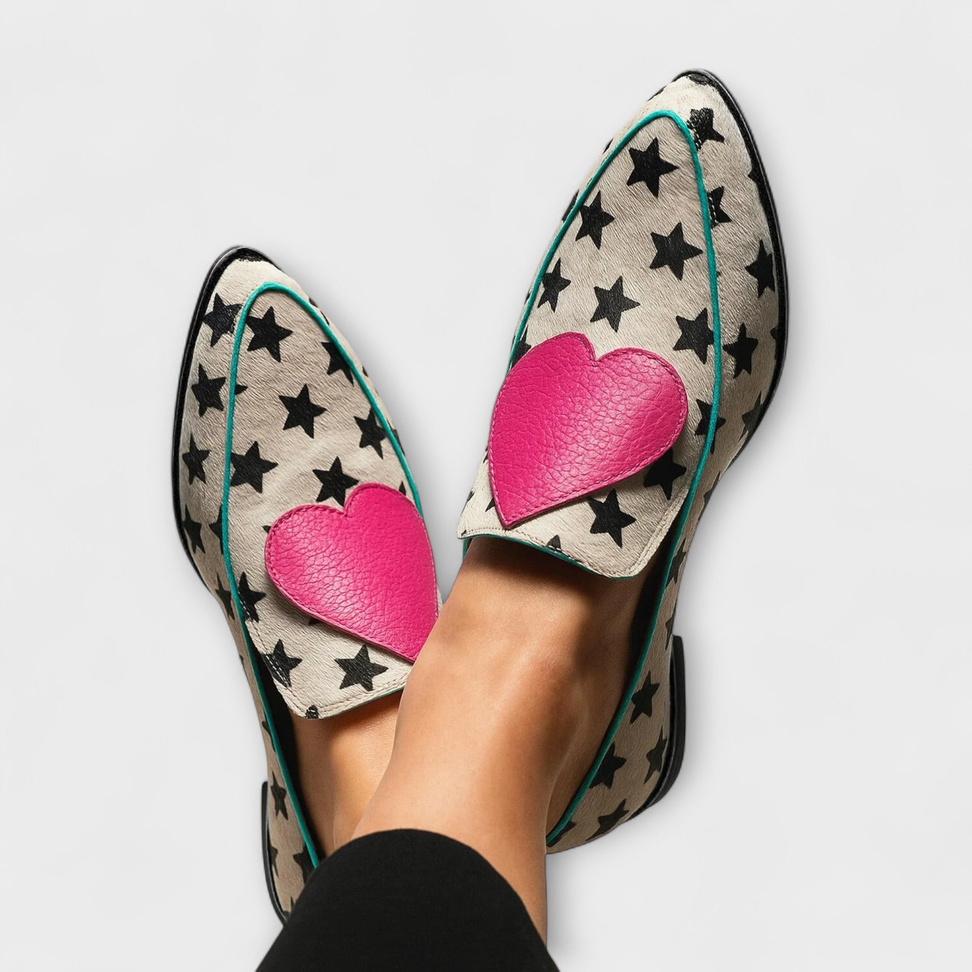 Lila – Beige Loafers with Heart Patch